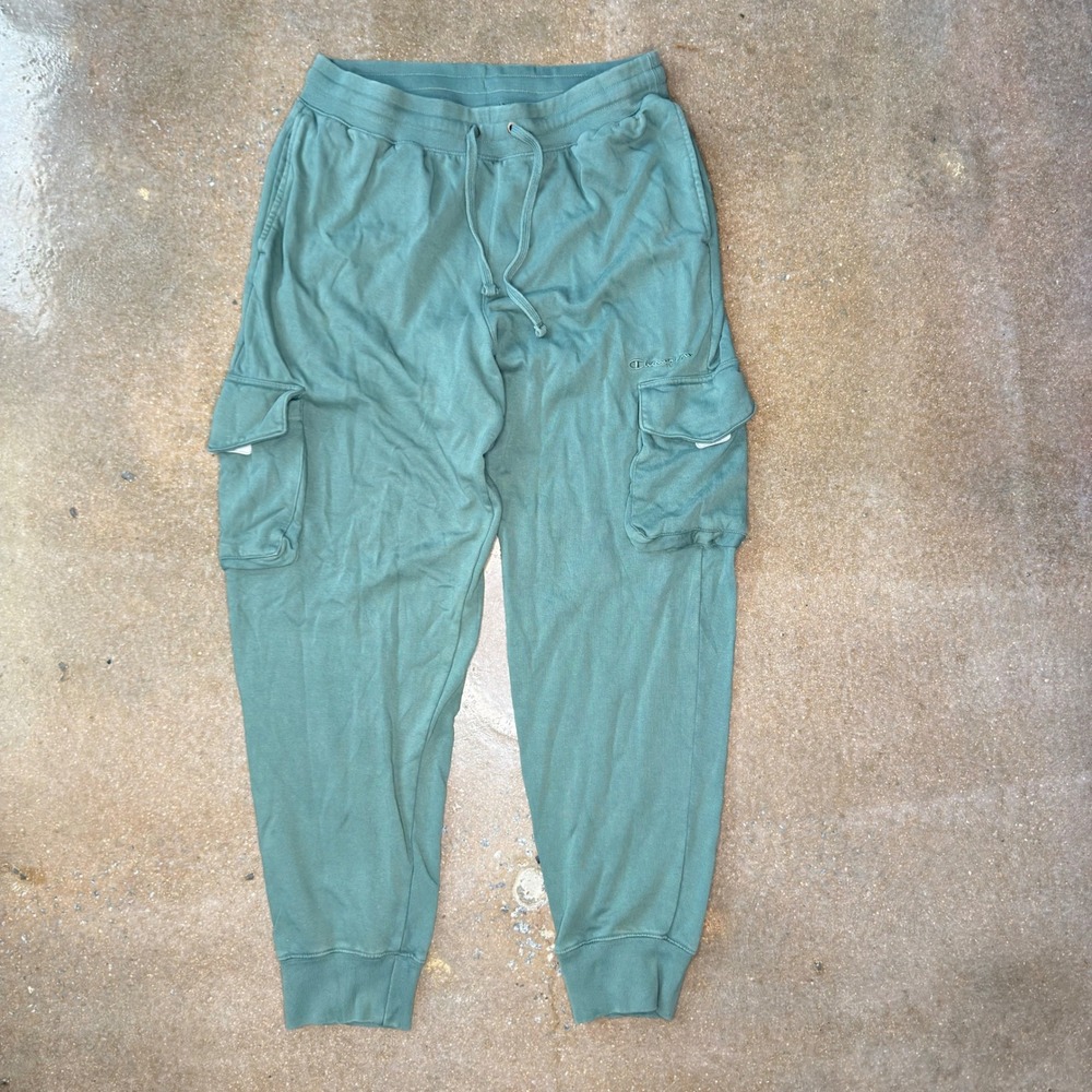 Champion Mens Cargo Sweatpants Size M Sage Green Joggers Drawstring Athletic